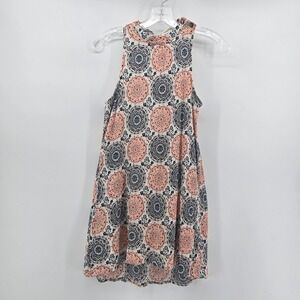 Monteau Los Angeles Peach Navy Medallion Print Sleeveless Mini Dress Small